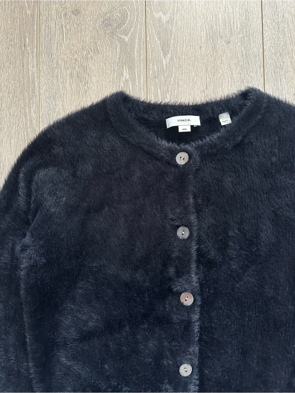 Vince Eyelash Cardigan Fuzzy Knit Button Front Long Sleeve Black Sz M